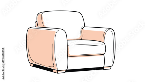 Comfortable upholstered armchair in a light peach color featuring wide armrests and a modern design for interior furniture illustrations.