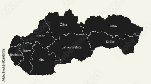 Slovakia Administrative Regions Map - Detailed Political Division of all Eight Kraje