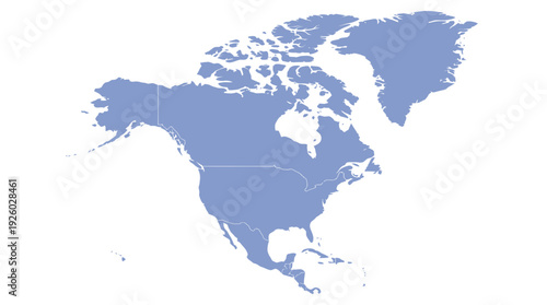 North America Map Illustration with Country Borders: USA, Canada, Mexico, Central America, Caribbean, and Greenland. Ideal for Geography & Business