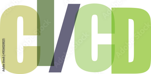 CI/CD Text Overlay with Overlapping Green and Purple Letters Vector