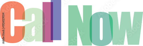 Colorful Overlapping Call Now Text Vector Illustration