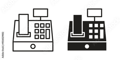 Cash register icon, line symbols on white background. EPS10