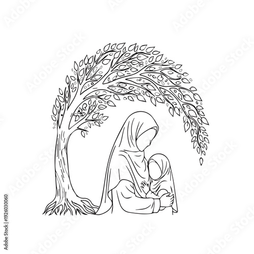 Maternal Love Under Tree
