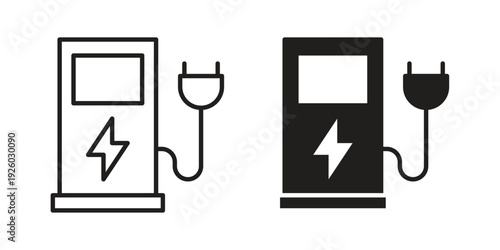 Charging station icon, line symbols on white background. EPS10