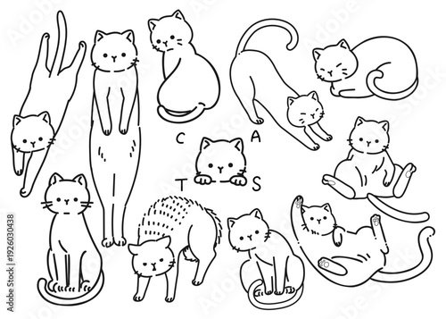 猫の仕草と表情の線画詰め合わせセット / Simple Cat Line Art Pose Set