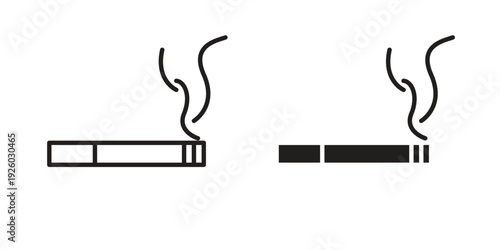Cigarette icon, line symbols on white background. EPS10
