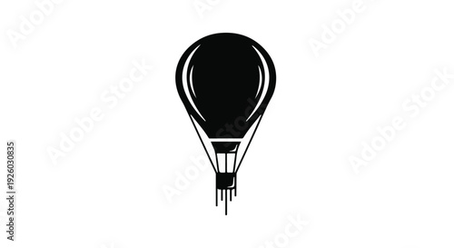 Hot air balloon icon silhouette, abstract minimalist concept of flight and adventure in a simple black and white graphic illustration