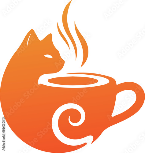 Cute cat silhouette forming coffee cup with steam and circular tail symbolizing warm beverage and relaxation and cozy atmosphere morning ritual and aroma delight