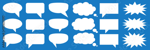 A set of chat box designs for comments on social media or comics. Vector designs of speech bubbles, text boxes, and conversation chat columns in comics.