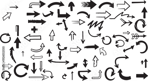 Hand Drawn Arrows Collection Showing Different Directions and Styles Isolated on White Background