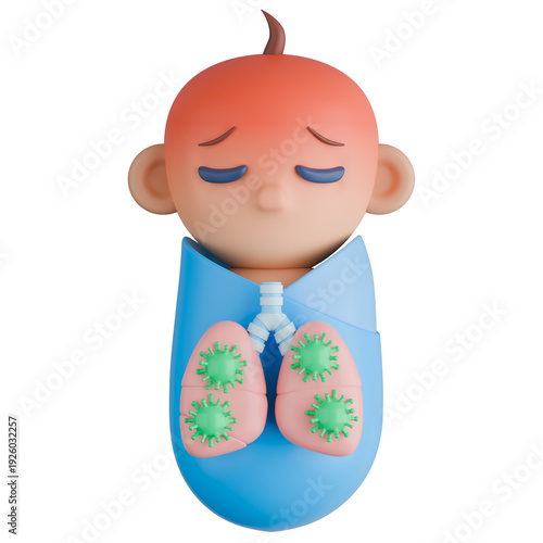 Newborn Baby Showing Lung viral Infection. 3D Illustration.