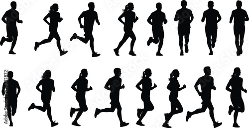 Large Collection of Running and Soccer Player Silhouettes Featuring Professional Athletes Men and Women Jogging Jumping Dribbling and Kicking for Sports Competition Graphic Design Projects