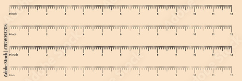 Ruler template collection. Measuring tool and ruler scale. Markup for rulers. Centimeters and inches measuring scale.  0 to 12, 30 Measuring scale set with centimeters and inches.