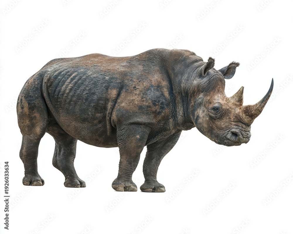 Fototapeta premium A solitary rhinoceros standing confidently.