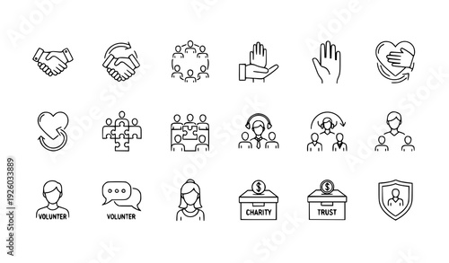 Help and Social Support Community Line Icons Editable Stroke Vector