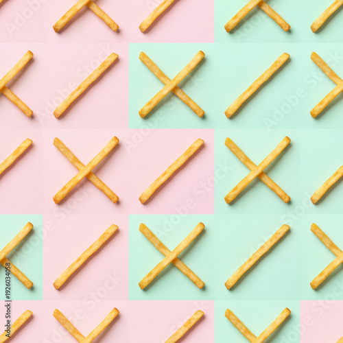 Wallpaper Mural French Fries Minimal Pattern on Pastel Background Flat Lay Torontodigital.ca