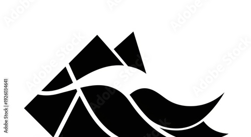 Abstract Black Geometric Shapes Flowing Lines.