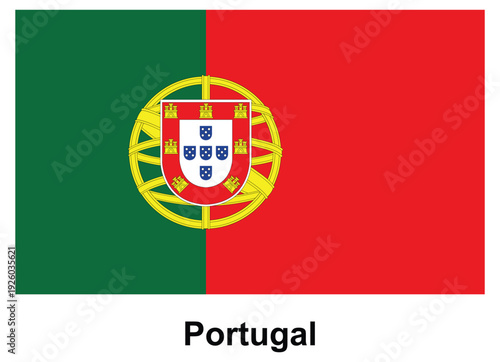 National flag of Portugal with green and red colors featuring coat of arms
