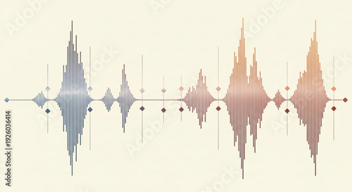 Sound wave pattern with colorful gradient peaks and troughs on a beige background for music or audio visualization