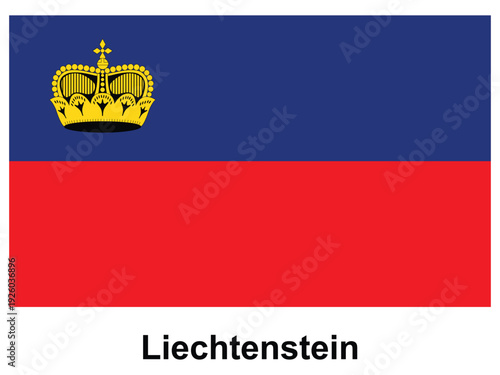 Flag of Liechtenstein with Crown Design on Top of Blue and Red Background