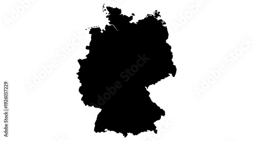 Black Silhouette Vector Outline Map of Germany Isolated on White Background