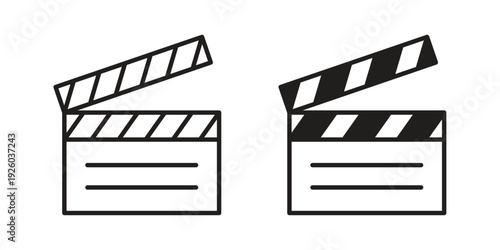 Film clapperboard icon, line symbols on white background. EPS10