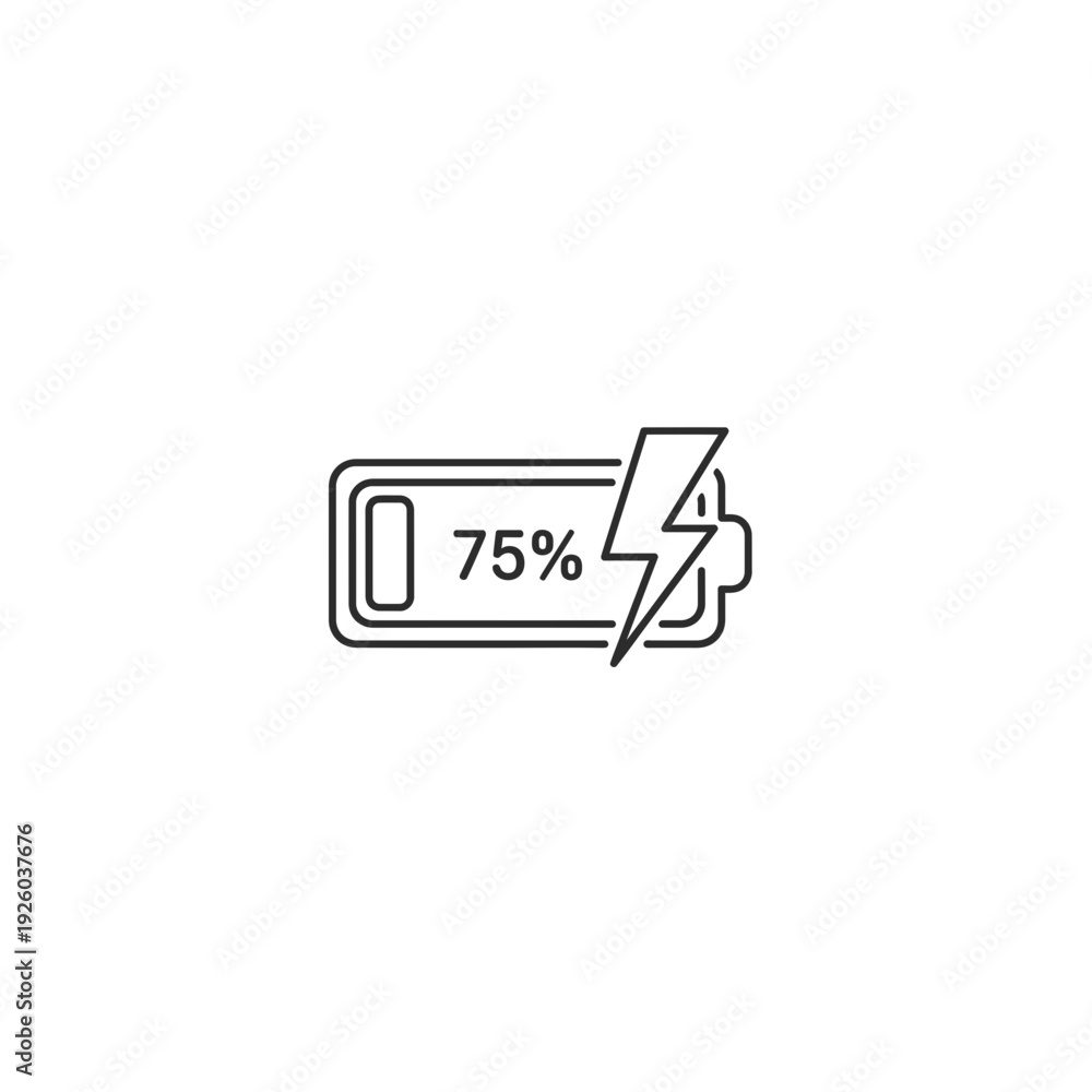 Fototapeta premium A battery icon with a lightning bolt and 75 percent charge