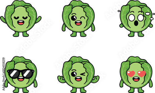 Cauliflower Character Vector Set Smiling, Funny, and Playful Faces
