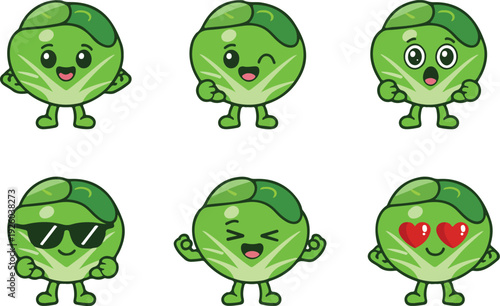 Cauliflower Character Vector Set Smiling, Funny, and Playful Faces
