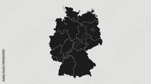 Germany Map with Federal States | Minimalist Black & White Outline of German Regions | European Country Geography and Borders