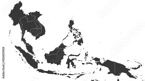 Southeast Asia and Oceania Map - Countries Silhouettes on White Background, Detailed Geographic Vector Illustration for Design Projects