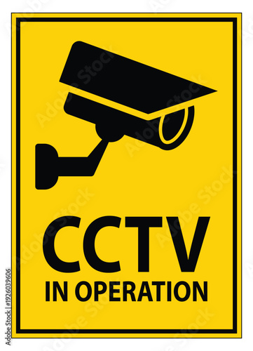 Caution Sign Featuring CCTV Camera Icon and Warning Text About Surveillance