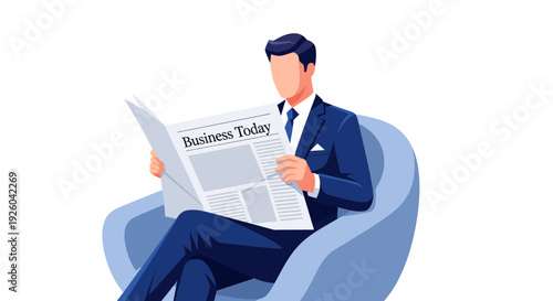Businessman Reading Newspaper Sitting on Chair.
