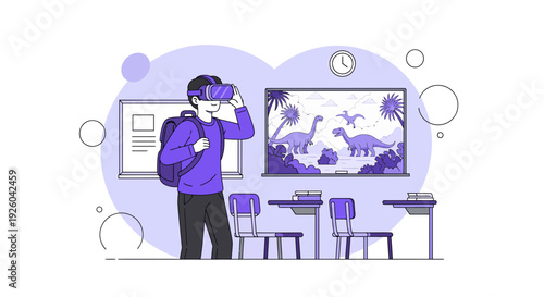 Man Wearing Virtual Reality Headset Experiencing Digital Environment.