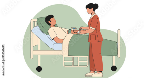 Nurse Providing Care to Male Patient in Hospital Bed.