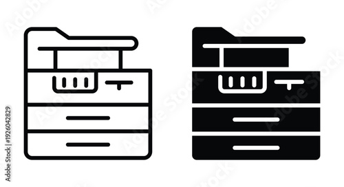 Black and White Vector Illustrations of Office Printer and Copier Machines