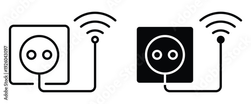 Minimalist Vector Icons of Wi-Fi Connected Electrical Outlets