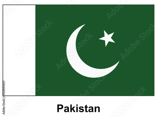 National Flag of Pakistan with Green Background and White Crescent and Star