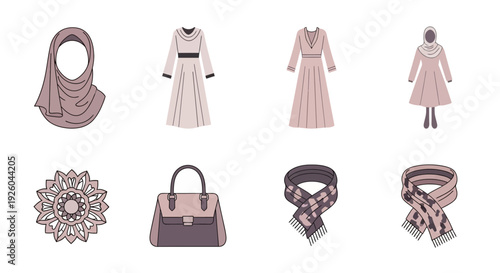 Collection of women's traditional and modern clothing and accessories displayed together in a curated selection