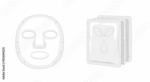 Face mask and facial care product packaging displayed on a white background from a straightforward viewpoint