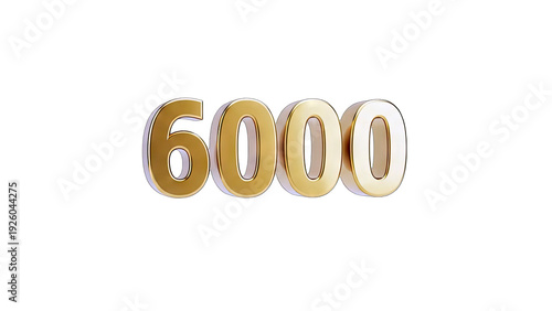 3D Golden 6000 Number on transparent background