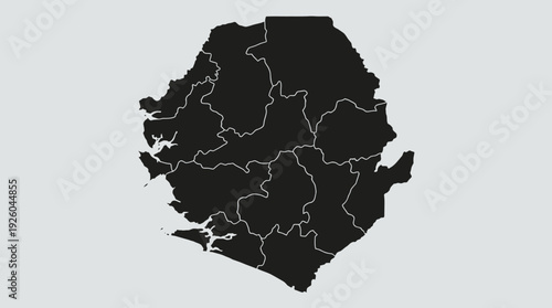 Sierra Leone Map with Administrative Divisions - Black Silhouette on Light Grey Background