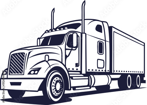 Side profile of semi truck cab and long trailer showing multiple wheels and axles