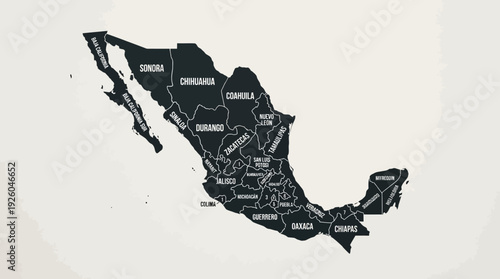 Detailed Political Map of Mexico: Labeled States and Administrative Divisions Vector Illustration