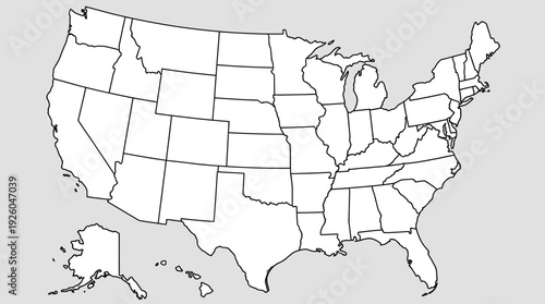 Blank Outline Map of United States with State Borders. Clean vector template for geography, data visualization, education, and customizable projects.
