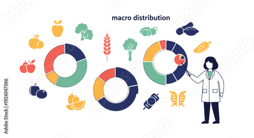 Nutritionist analyzing macro distribution of healthy food groups