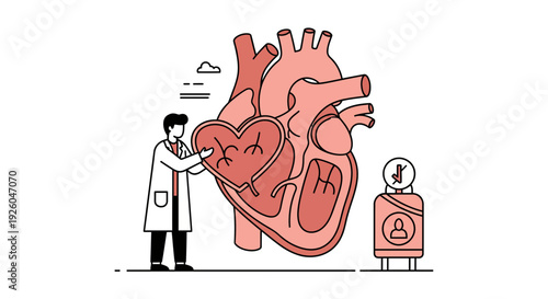 Doctor tenderly holding human heart with emotional expression