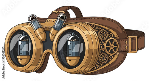 Steampunk Goggles with Vacuum Tubes and Gears Illustration