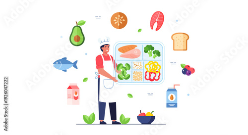 Chef presenting healthy meal options with fresh ingredients