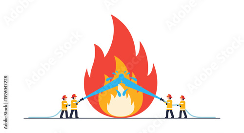 Firefighters battling large blaze with hoses in action